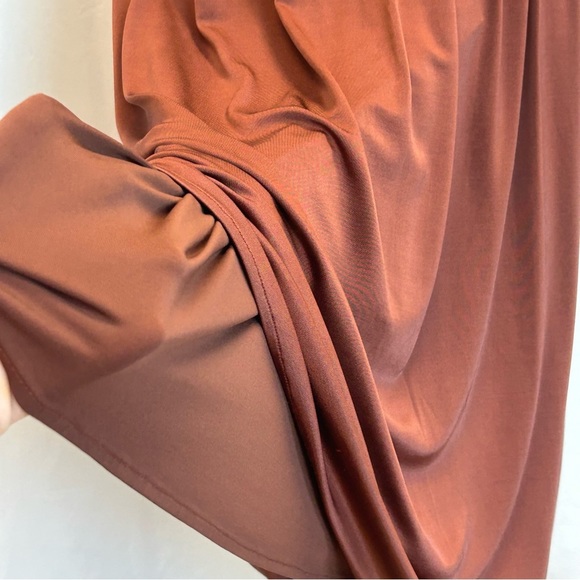 BCBGMAXAZRIA bronze brown teal embroidered beaded flower halter dress - Picture 7 of 16